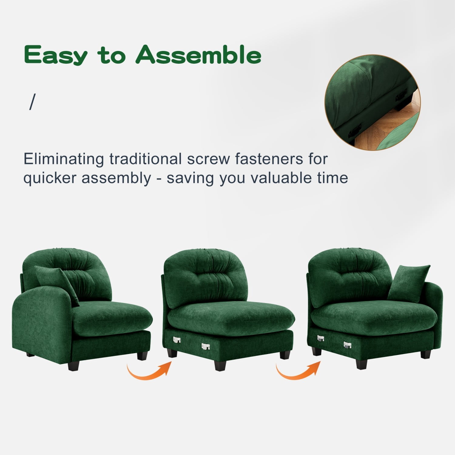 Modular Sectional Sofa Cloud Couch Loveseat Chenille Fabric Tufted Sofa Ergonomic 2-Seater Couch with Wooden Base for Living Room, Apartment, Green