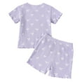 thumbnail image 2 of Hiijoy Girls Summer Outfits Bow Print Ribbed Short Sleeved Top Shorts Set, 2 of 8