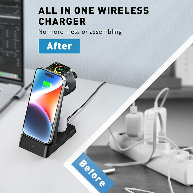 3 in 1 Wireless Charger, 18W Fast Charger Pad Stand Charging Station Dock  for iWatch Series SE 8/7/6/5/4/3 Airpods Pro/3/2 for iPhone 15/14/13/12