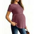 thumbnail image 4 of Posijego Maternity Short Sleeve Tops for Women Crewneck Ruffled Knit Pullover Sweater Cozy Soft Shirts, 4 of 8