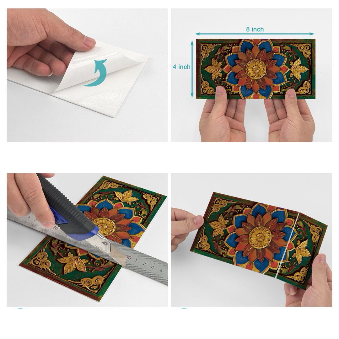 16Pcs Foaming Board Vinyl Tiles Stickers Wall Decals 8" x 4" Multicolor Flowers Pattern Waterproof Peel and Stick Backsplash Mural