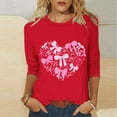 thumbnail image 2 of RKSTN Valentines Gift 3/4 Length Sleeve Womens Tops Oversized Crewneck Valentine Day Loves Heart Graphic Print Short Sleeve T Shirt Womens Casual Plus Size Round Neck Three Quarter Sleeve Tee Shirt, 2 of 6