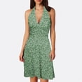 thumbnail image 2 of Women Summer Sleeveless Neck Cute Casual Dresses for Women Spring Boho Floral with Knee Length Summer Dresses Pocket Elastic Waist Ruffle Womens Cocktail Dresses Summer Mini Dresses, 2 of 5