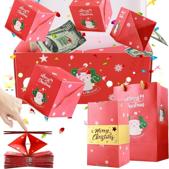 Surprise Gift Box Explosion for Money, Merry Christmas Surprise Gift Boxes, Folding Pop-Up Explosion Gift Box, Christmas Boxes Explosion Gift Box for Birthday Anniversary Valentin (10 Boxes Red)
