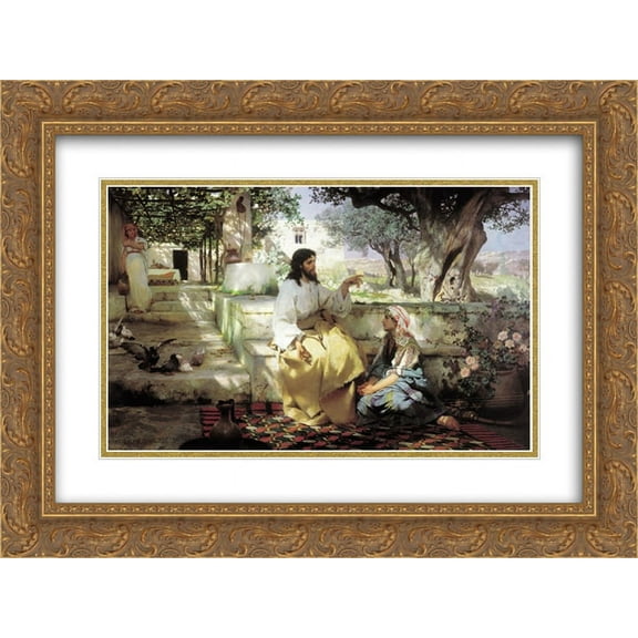 Henryk Siemiradzki 2x Matted 24x18 Gold Ornate Framed Art Print 'Christ in the House of Martha and Mary'