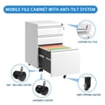 thumbnail image 2 of CQSXDA Modern Metal 3 Drawer Mobile File Cabinet -  Assembled Organizer for Home Office with Lock and Wheels, White, 2 of 13