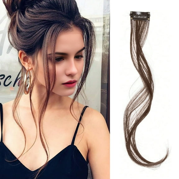 XmhyTop Synthetic Long Dragon Beard Bangs Side Air Bangs Wavy Curly Clip In Bangs Front Side Bangs Two Side Fringe Hair Extension 9.8 Inch，2 Pcs，Light Brown