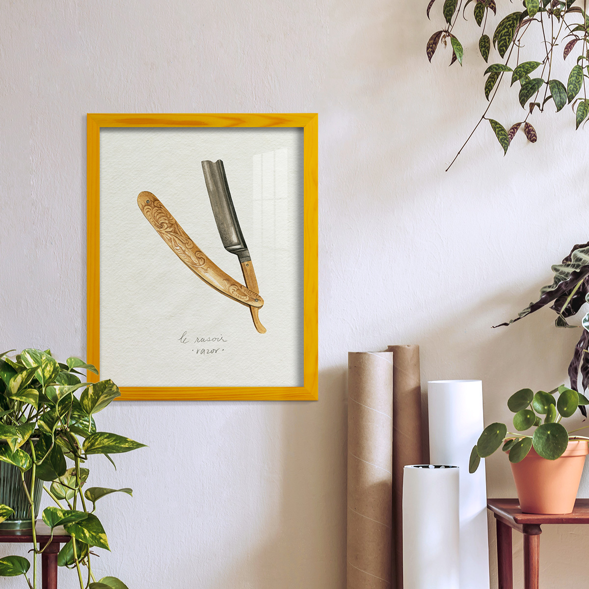 Gilded Toiletries I - Framed Print w/glass - Sunflower Yellow