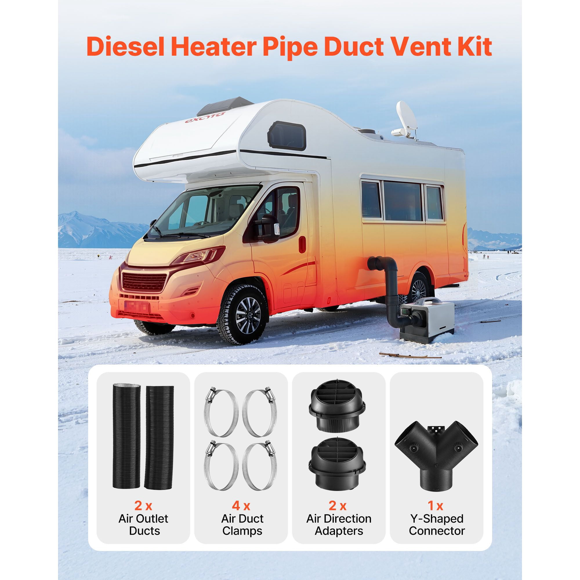 Complete Ducting Set with Y-Branch Connector, Hose Clips Air Pipes Flow Adapters Clamps, Full Ventilation Kit for Dryer Bathroom Fan Vent System