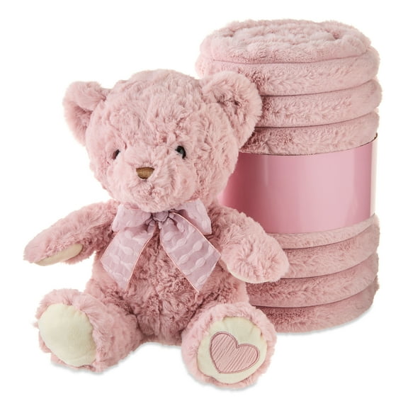 Bear Plush with Blanket Gift Set, Pink, 50" x 60", Valentine's Day by Way To Celebrate