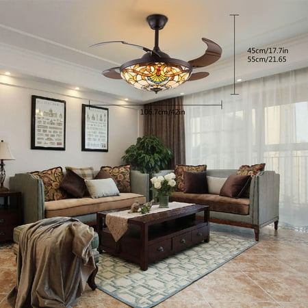 

42 Ceiling Fan Light CCT Dimmable LED Chandelier w/ Remote & Retractable Blades 42 Ceiling Fan Light Brown Retractable Blades LED Chandelier + Remote Control Ceiling Fan Light CCT Dimmable LED