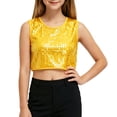 thumbnail image 3 of Lullu Girls Sequins Crop Top Shiny Stage Performance Dance Round Neck Tank Tops, 3 of 3
