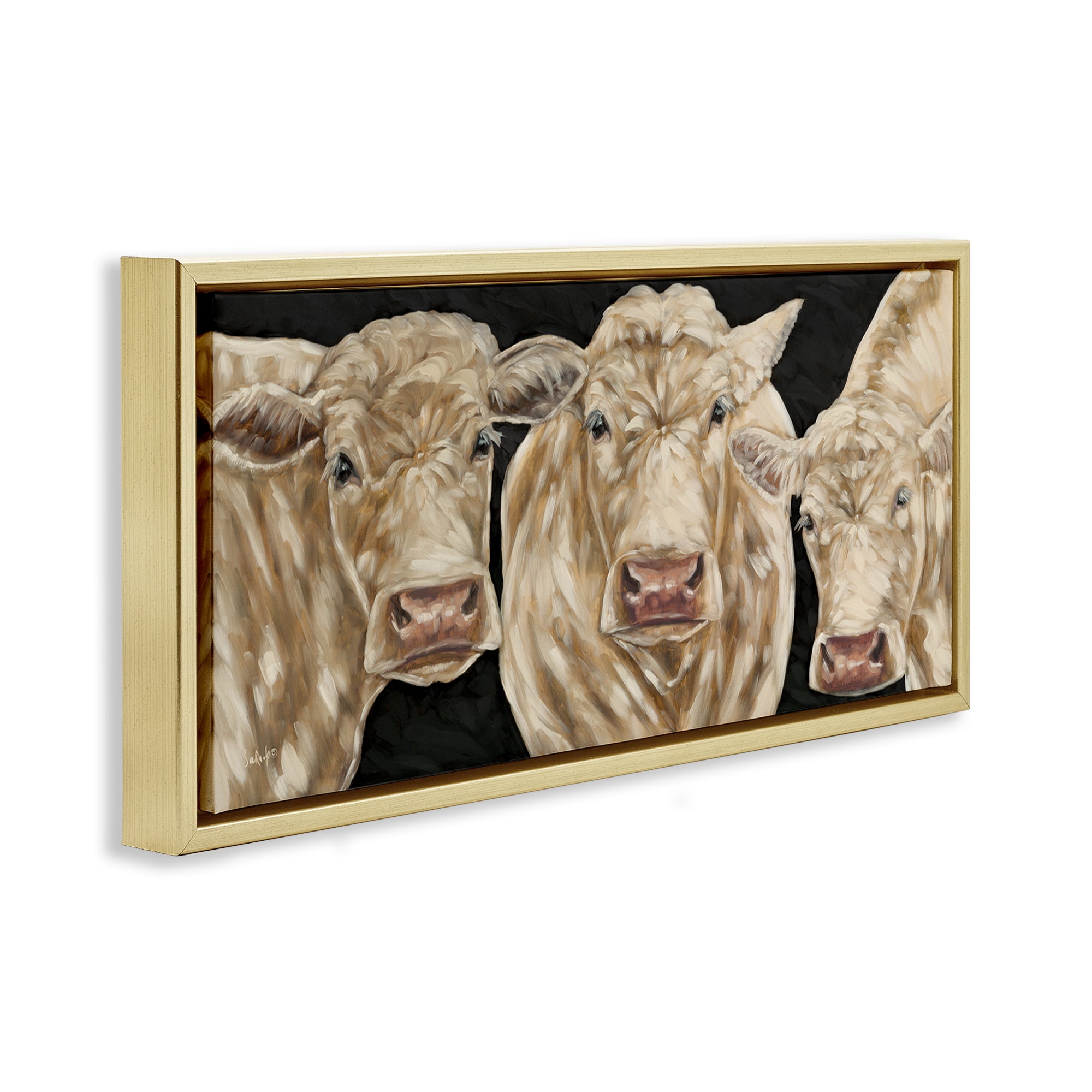 Stupell Industries Three Sheep on Black Animals Painting Gold Floater Framed Canvas Art Print Wall Art, 25 x 11