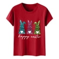 thumbnail image 3 of Short Sleeve T-Shirts for Women Easter Day Holiday Outfits Plus Size Cute Bunny Rabbit Animal Floral Print Tops (L, Wine 01), 3 of 6