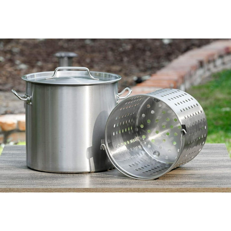 53Qt Stainless Steel Stock Pot With Draining Bucket & Lid - Large Soup Pot For Restaurant & Home Use