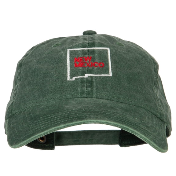 New Mexico with Map Outline Embroidered Washed Cotton Twill Cap - Dk Green OSFM