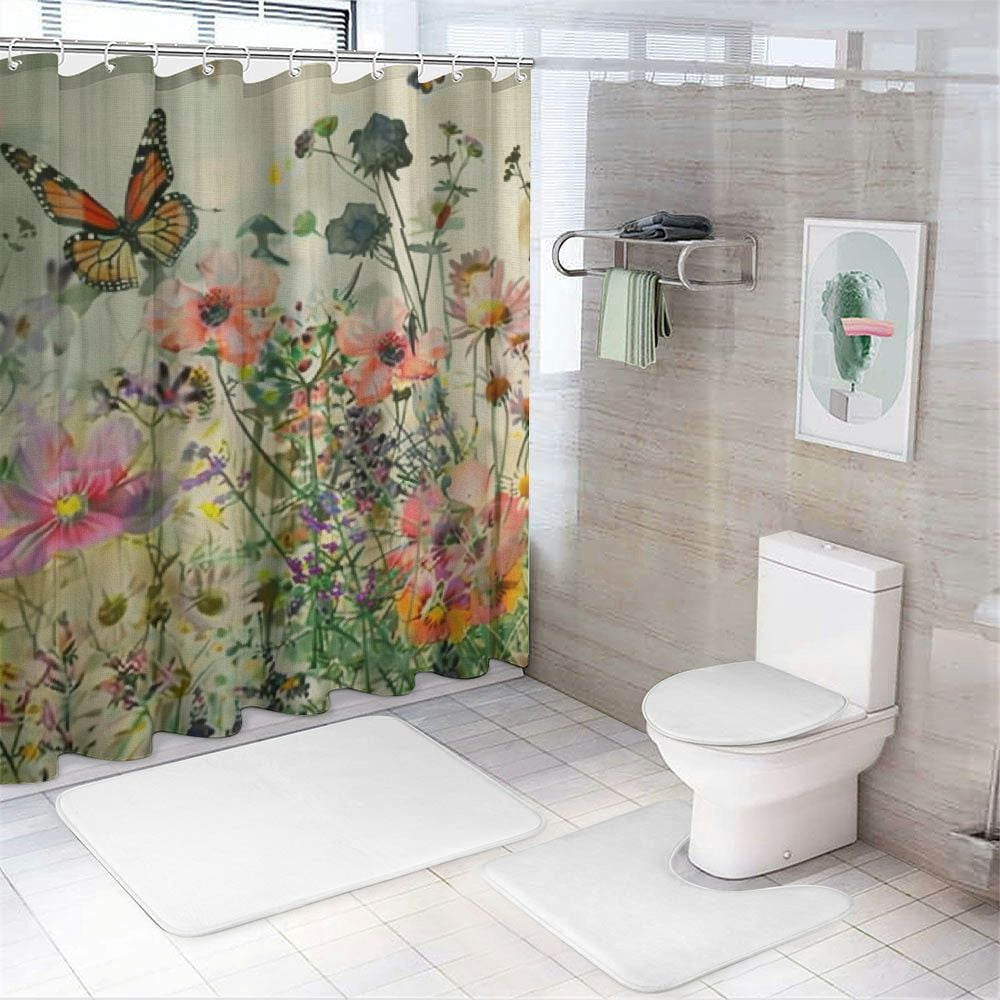 Shiartex Shower Curtain, Fabric Shower Curtain, Floral Shower Curtain, Weighted Shower Curtain Hem, Shower Curtains for Bathroom, Waterproof Shower Curtain White