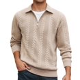 thumbnail image 3 of Quarter Zip Pullover Men Fall Winter Long Sleeve Jacquard Collared Sweat Shirt Casual Pullover Tops, 3 of 9