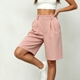 thumbnail image 5 of Shorts for Women Dressy Casual High Waisted Wide Leg Pleated Shorts with Pockets Elastic Waist Knee Length Pants Pink L, 5 of 7
