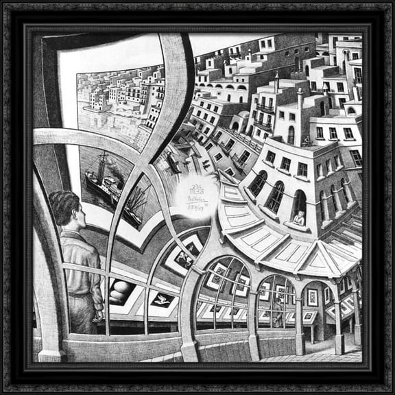 Print Gallery 28x28 Large Black Ornate Wood Framed Canvas Art by M.C. Escher