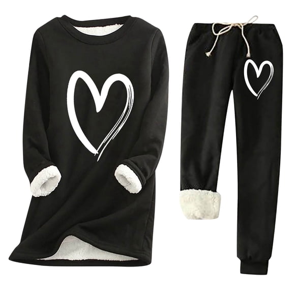 sususu 2 Piece Lounge Set Women,Fall Clothes Women's Autumn Winter Printed Trousers Suit Comfortable Warm Slim Fit Ladies Outfit for Daily Wear and Commuting - Black
