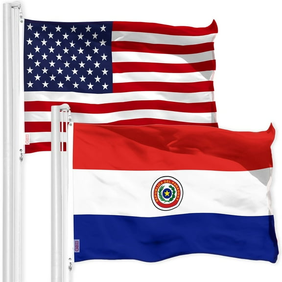 G128 Combo Pack: American USA Flag 3x5 Ft & Paraguay Flag 3x5 Ft, Both Printed 150D Polyester, Indoor/Outdoor, Brass Grommets
