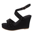 thumbnail image 7 of Platform Wedge Sandals Women Open Toe Suede Heels Fashion Studded Crooss Strap Comfy Arch Support Slingback Pumps Black Size 7, 7 of 7