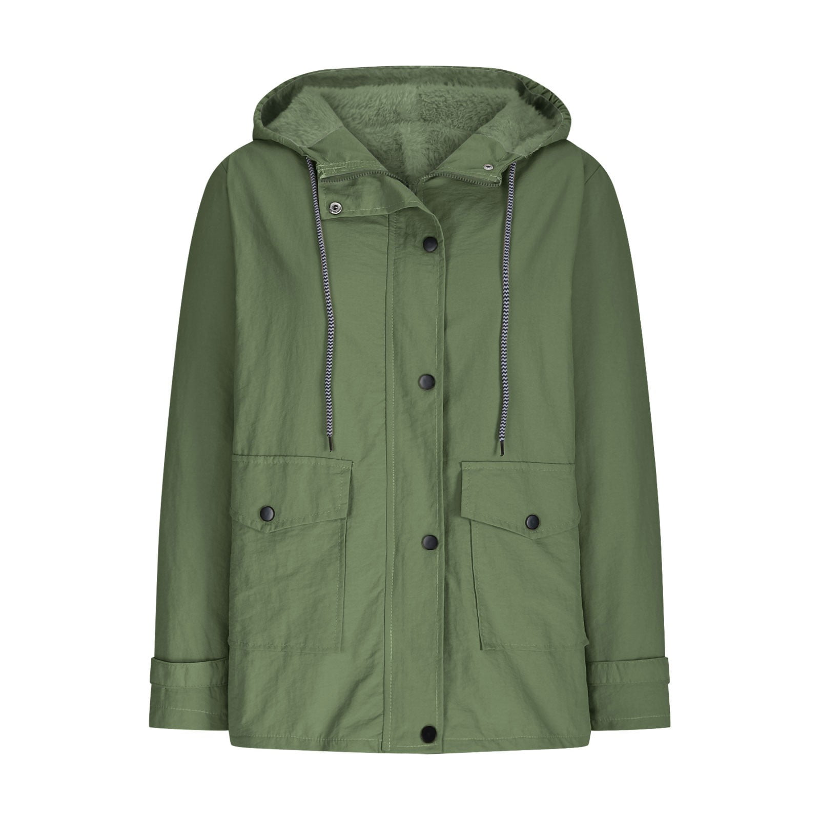 Womens Plus Size Rain Coats with Pockets and Hooded S-5X Fleece Lined Full Zipper Jackets Casual Solid Waterproof-Warm Long Sleeve Outerwear