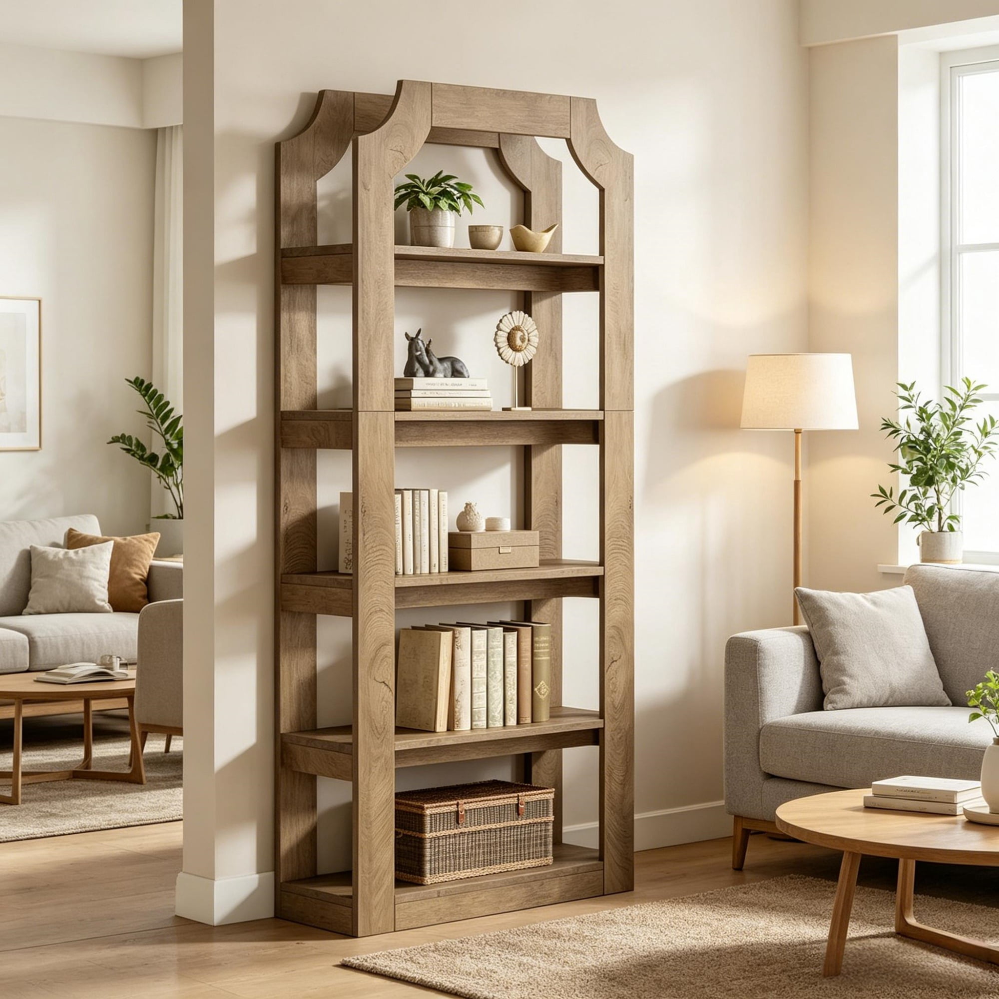 70 in 5-Tier Farmhouse Bookshelf, Rustic Engineered Wood Bookcase with Sturdy Shelves for Living Room, Office, Bedroom