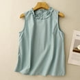 thumbnail image 2 of Shirts for Women Plus Size Sleeveless Tops Casual Elegant Blouse Ruffle Round Neck Cotton Linen Tank Tops Loose Summer Fashion Green M, 2 of 6