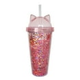 thumbnail image 2 of Kmbangi 420 ML Cute Cat Ear Water Cup Creative Plastic Double Layer Shiny Sequins Mugs with Straws, 2 of 5