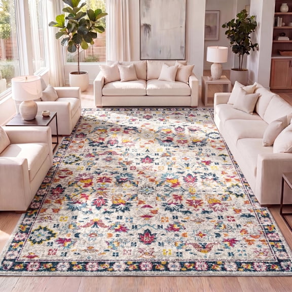 JONATHAN Y MODERN PERSIAN 8 x 10 Area Rug, Boho Floral - Beige/Multi, MDP200B-8