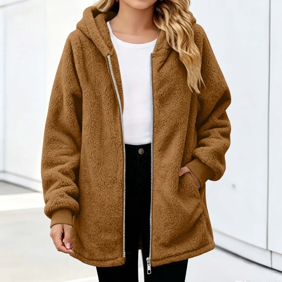 Gamivast Fuzzy Fleece Jacket for Girls Zip Up Sherpa Hoodie Long Sleeve Fluffy Warm Winter Coat Oversized Outerwear with Pockets
