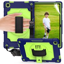Dteck Rugged Case for Samsung Galaxy Tab A7 10.4 inch 2020 SM-T500 T505 with Soft Screen Protector, Heavy Duty High Impact Shockproof Case with 360 Rotating Handle Stand Shoulder Strap,Navy/Green