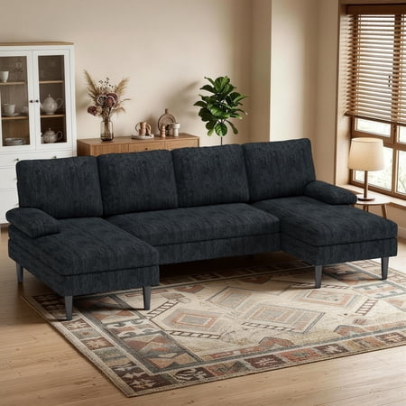 Korser U-Shaped Sectional Sofa 4 Seater Lounge Sleeper with Removable Cushions Upholstered Couches for Living Room,Assembly Required,Grey