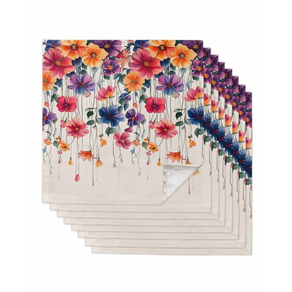 nqOlkjepod Watercolor Flowers Cloth Napkins Set of 8 Reusable Dinner Napkins, Country Pastel Spring Vine Florals Cocktail Napkin Washable Table Napkins for Wedding/Holiday Party/Baby Shower 20"x20"