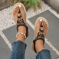 thumbnail image 5 of YgkuHd Women's Casual Flat Sandals Bohemian Style Thong Toe Intricate Floral Embroidery Woven Jute Sole Black,9, 5 of 7