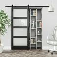 thumbnail image 2 of 36'' x 84'' Black 4-Lite Frosted Glass And Solid Manufactured Wood Sliding Barn Door With Installation Hardware Kit, 2 of 8