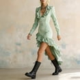 thumbnail image 5 of BRGZLK Vintage Dress For Women Elegant Classy V-Neck Long Sleeved Ruffled Victorian Solid Color Dresses Western Cowgirl Outfits High Low Dresses, 5 of 6