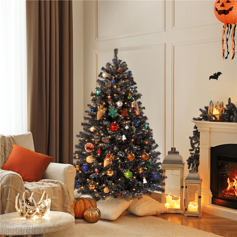 Alden Design 4.5Pre-lit Spruce Artificial Christmas Tree with 150 Incandescent Warm White Lights Holiday Decorative, Black