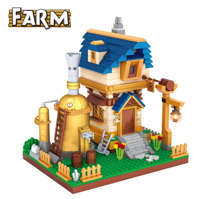 2023 modelo de bloques de construcción de carruaje de caballos, figuras de animales de vaca, conjunto de arquitectura, juguetes de construcción