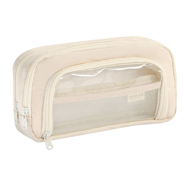 Estuche grande transparente beige para niños y niñas de secundaria
