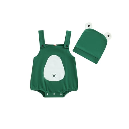 

Baby Cute Animal Overalls Jumpsuit Romper with Frog Hat 2-piece Outfit