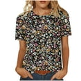 thumbnail image 2 of Xuyuer Blouse for Women Dressy Casual Short Short Sleeve Boho Tops Fashion Floral Crew Neck Tunic Shirts Summer Clothes Fashionable Casual Loose Round Neck T-shirt Solid Color Top, 2 of 7