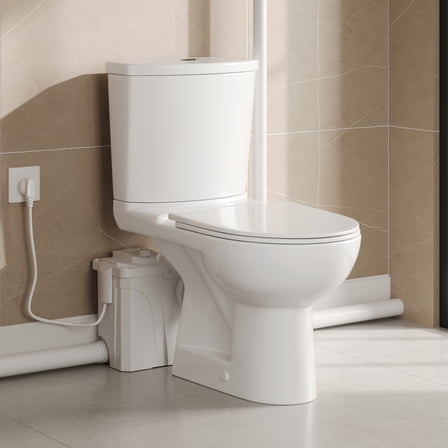 2-Piece Macerating Toilet with 700W Macerator Pump 1.0/1.28 GPF Dual Flush Elongated Toilet in White, Seat Included  DV-2F295ZH005