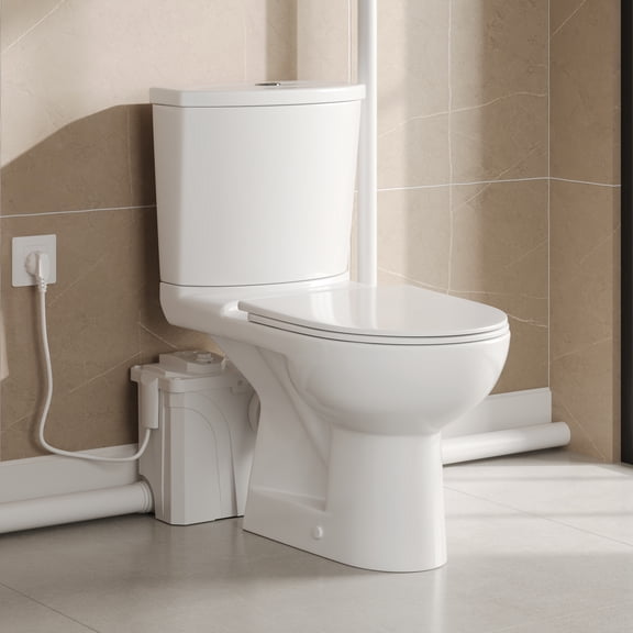 2-Piece Macerating Toilet with 700W Macerator Pump 1.0/1.28 GPF Dual Flush Elongated Toilet in White, Seat Included DV-2F295ZH005