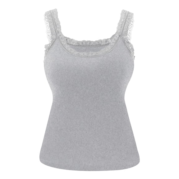 YUGYXL Womens Lace Tank Tops Square Neck Wide Strap Camisole Sheer Sleeveless Vest with Bras Breathable Summer Shirts Gray S