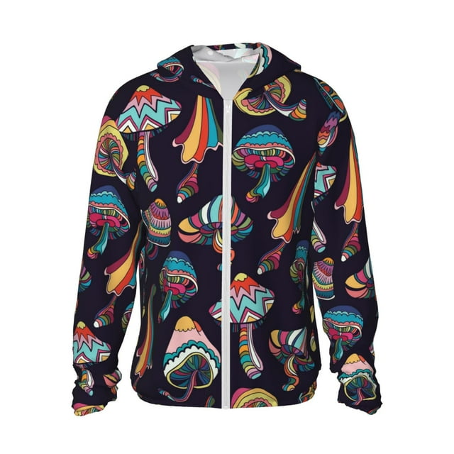 Disketp Doodle Champignon pour Hommes Protection Solaire Chandail à Capuchon Performance Manches Longues Pêche Extérieur Léger-Moyen