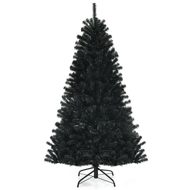 Patiojoy 6 Ft Artificial Christmas Tree, Black Halloween Tree w/ 250 Purple LED Lights