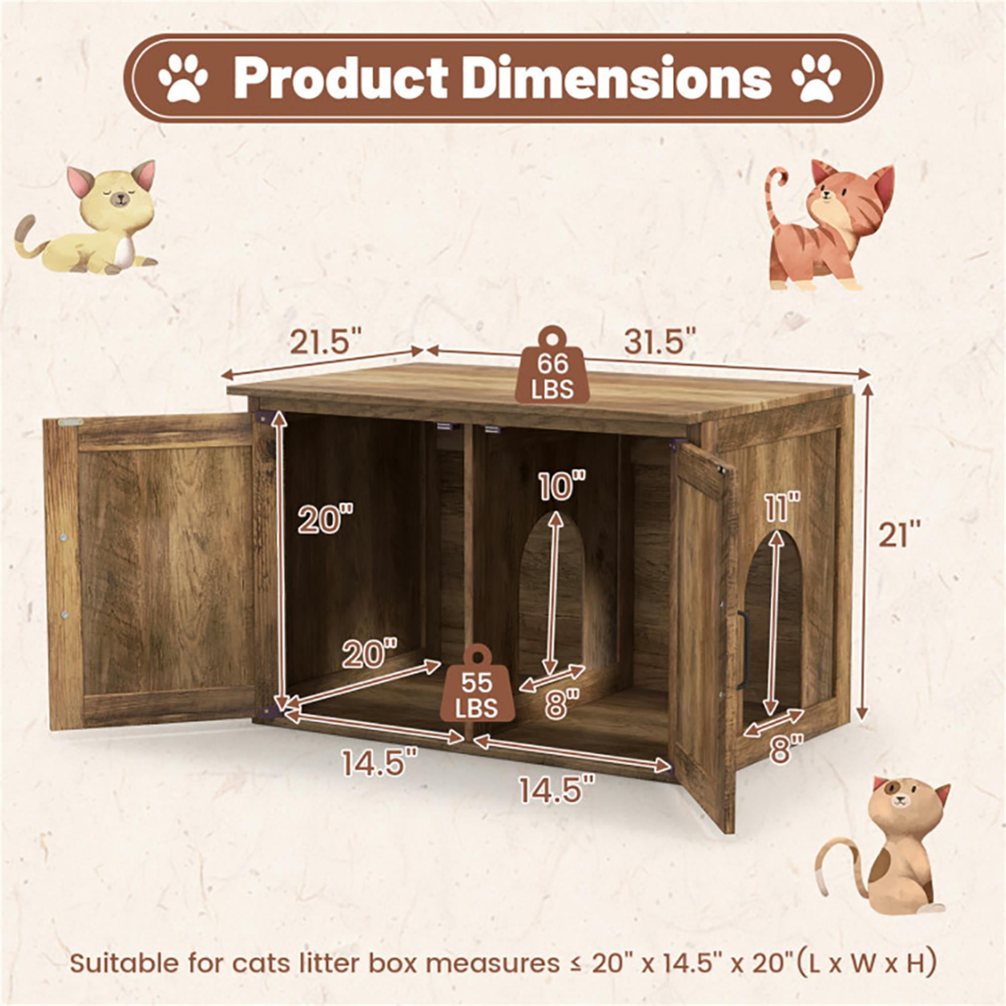 Kadyn 31" Cat Litter Box Enclosure with Double Barn Doors and Removable Divider, Flip Top Hidden Cat House Washroom Furniture, Brown